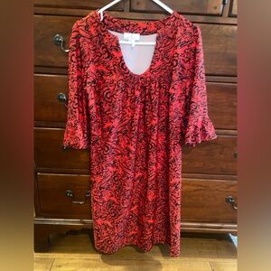 Jude Connally Red and Black Bell Sleeve Dress